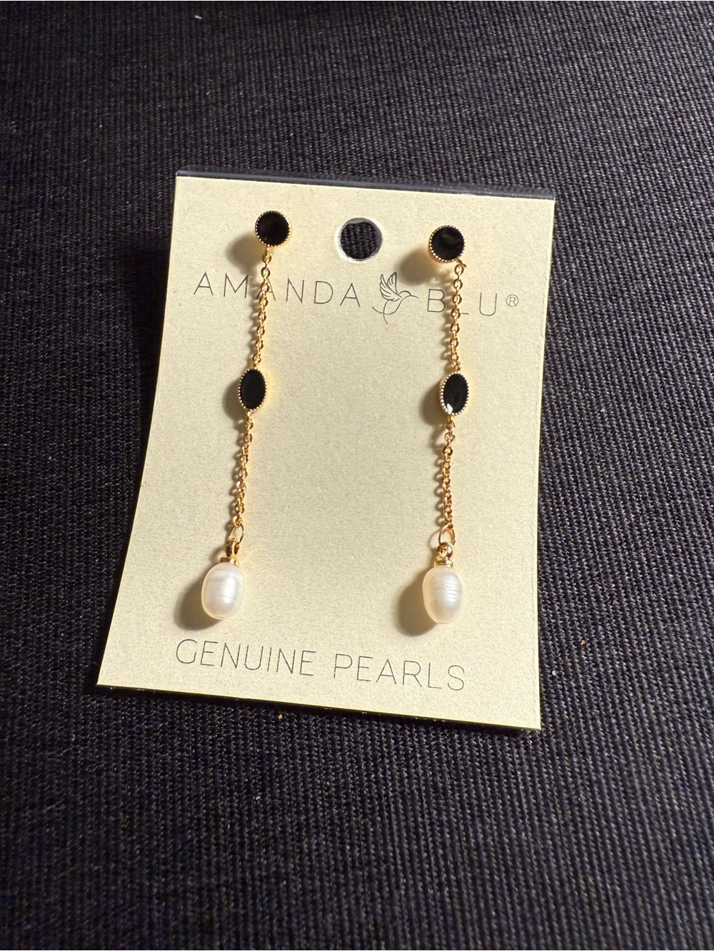 NWT Amanda Blu Genuine Pearl Black Enamel Earring